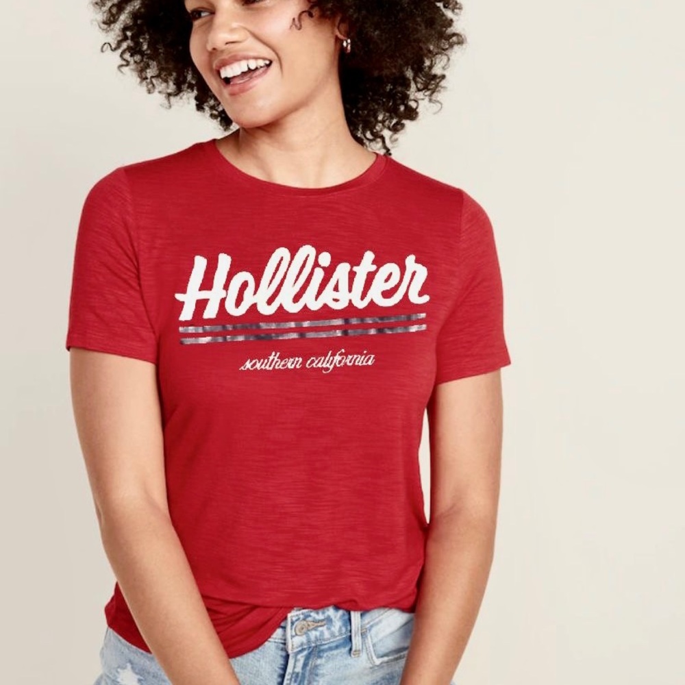Hollister Applique Red Logo Graphic Tee